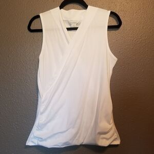 Sundance Large Top White Faux Wrap Tank Shirt Surplice Stretchy Ruching Classic